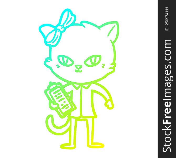 cold gradient line drawing cute cartoon cat