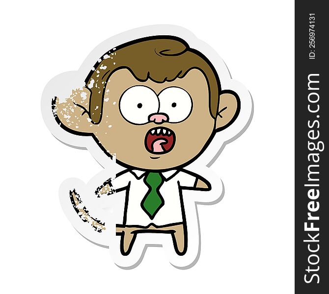 distressed sticker of a cartoon business monkey