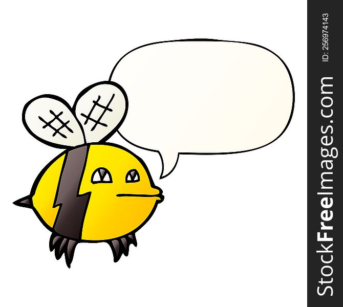Cartoon Bee And Speech Bubble In Smooth Gradient Style
