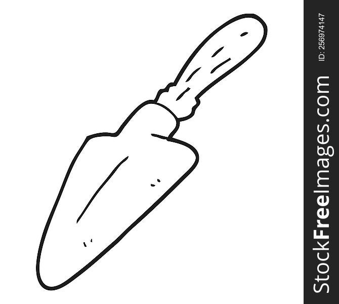 freehand drawn black and white cartoon trowel