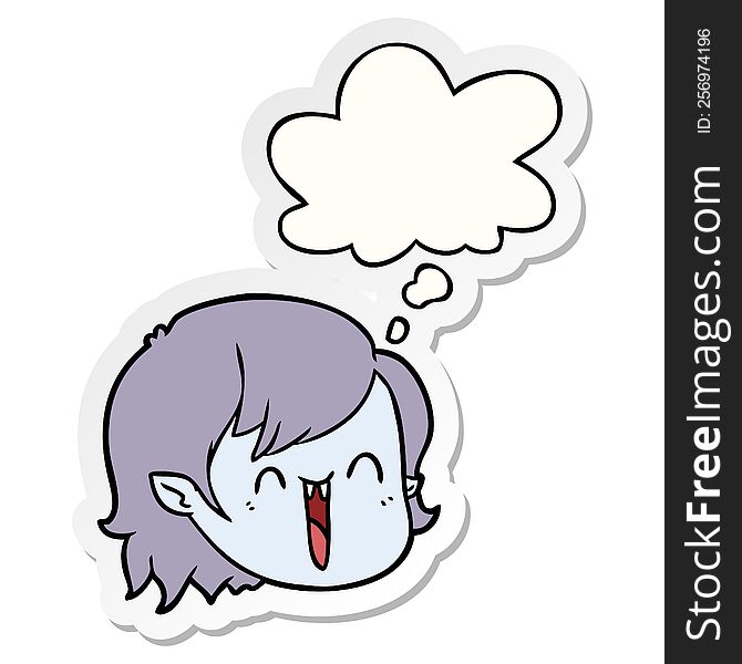 cartoon vampire girl face with thought bubble as a printed sticker
