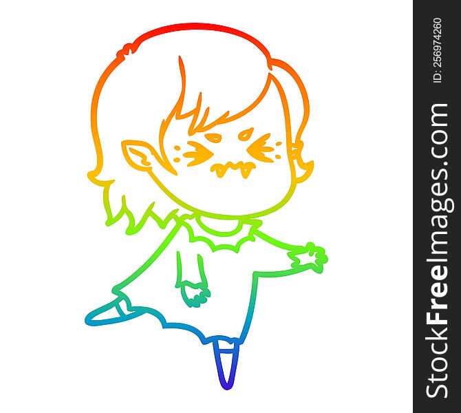 Rainbow Gradient Line Drawing Annoyed Cartoon Vampire Girl