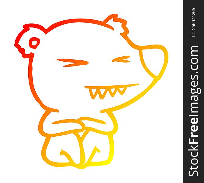 warm gradient line drawing of a angry polar bear cartoon sitting