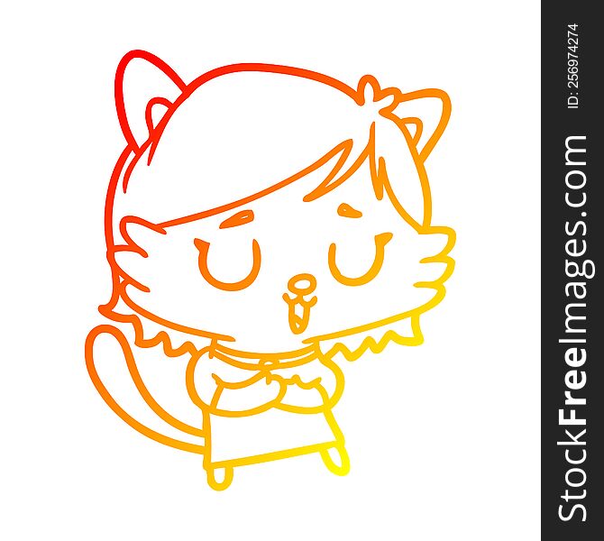 Warm Gradient Line Drawing Cat Girl