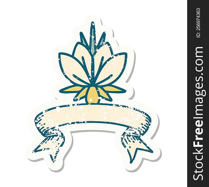Grunge Sticker With Banner Of A Water Lily