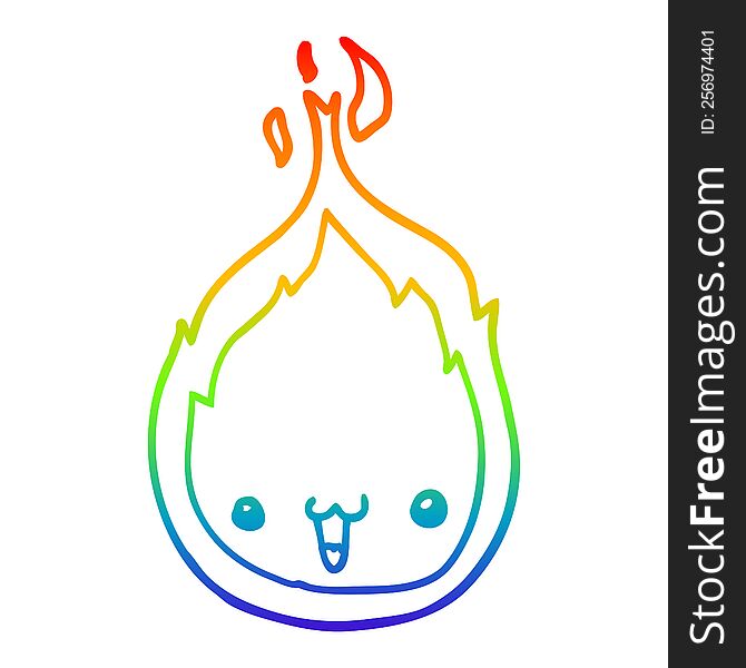 rainbow gradient line drawing of a cute cartoon flame