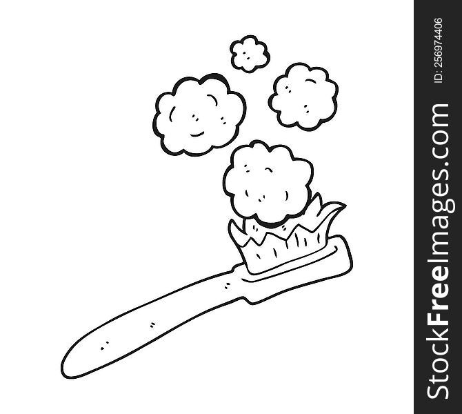 freehand drawn black and white cartoon toothbrush