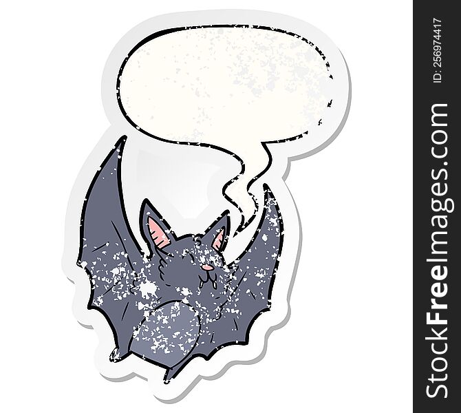 cartoon vampire halloween bat with speech bubble distressed distressed old sticker. cartoon vampire halloween bat with speech bubble distressed distressed old sticker