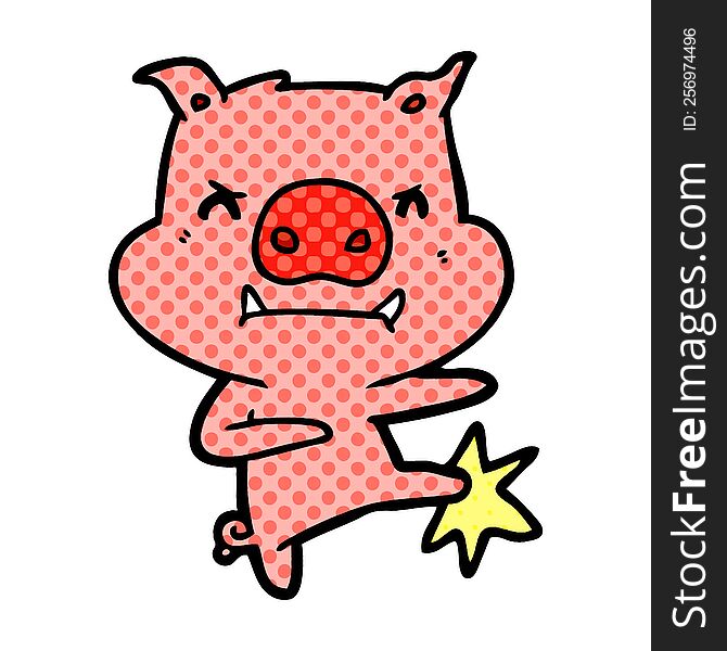 angry cartoon pig karate kicking. angry cartoon pig karate kicking