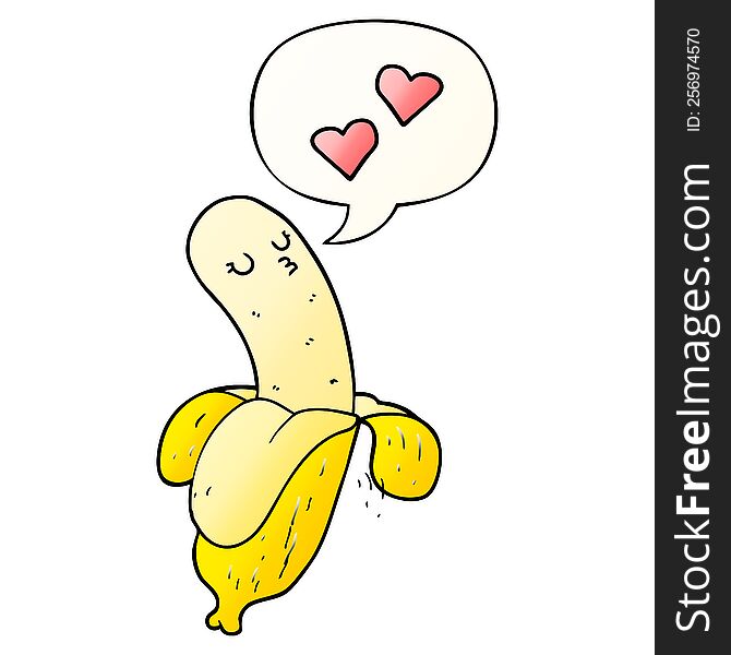 cartoon banana in love with speech bubble in smooth gradient style