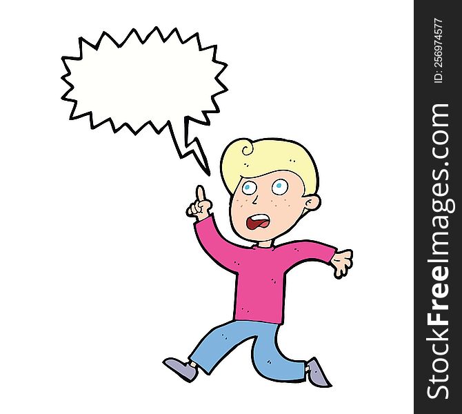 Cartoon Boy Panicking With Speech Bubble