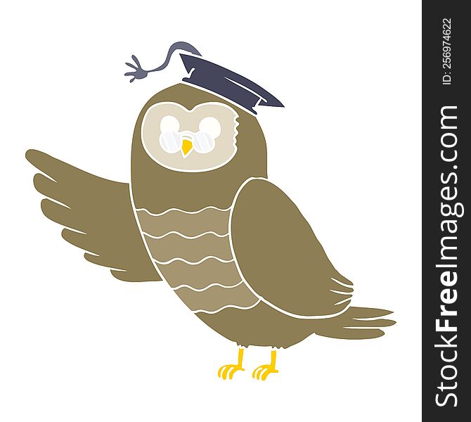 flat color style cartoon owl graduate