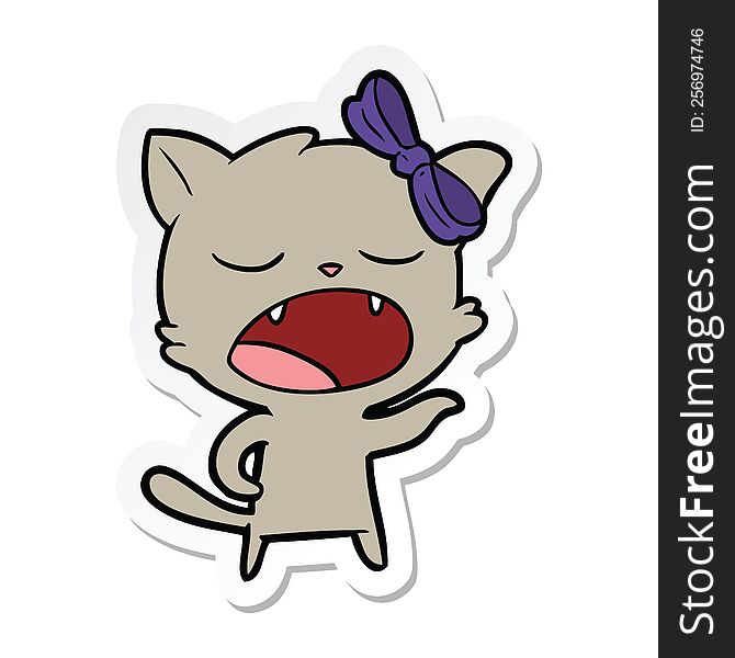 sticker of a cartoon yawning cat