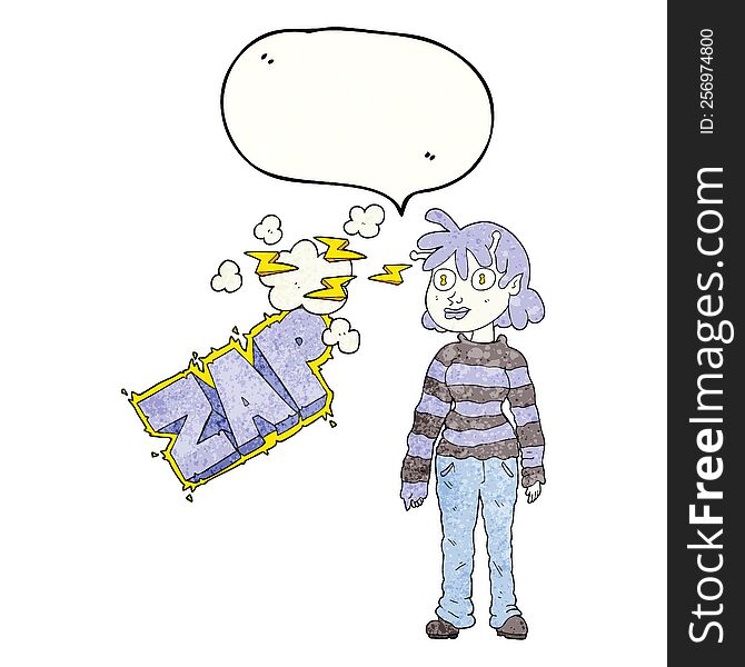 Speech Bubble Textured Cartoon Casual Alien Girl Using Telepathy