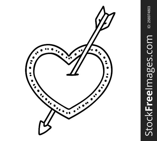 tattoo in black line style of an arrow and heart. tattoo in black line style of an arrow and heart