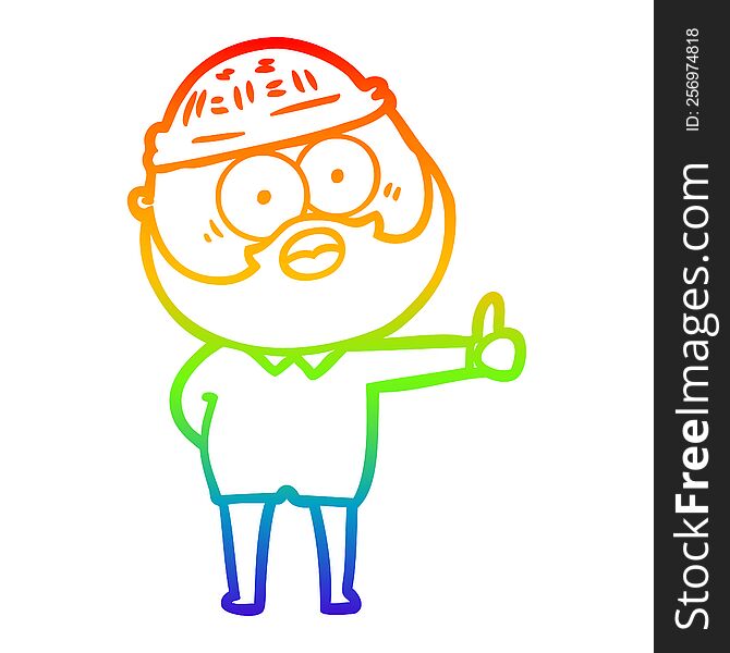 Rainbow Gradient Line Drawing Cartoon Bearded Man Giving Thumbs Up Sign