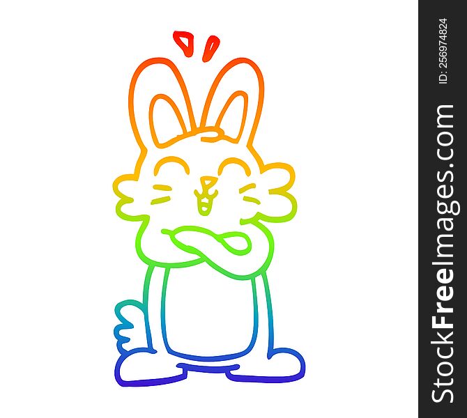 rainbow gradient line drawing of a cartoon jolly bunny