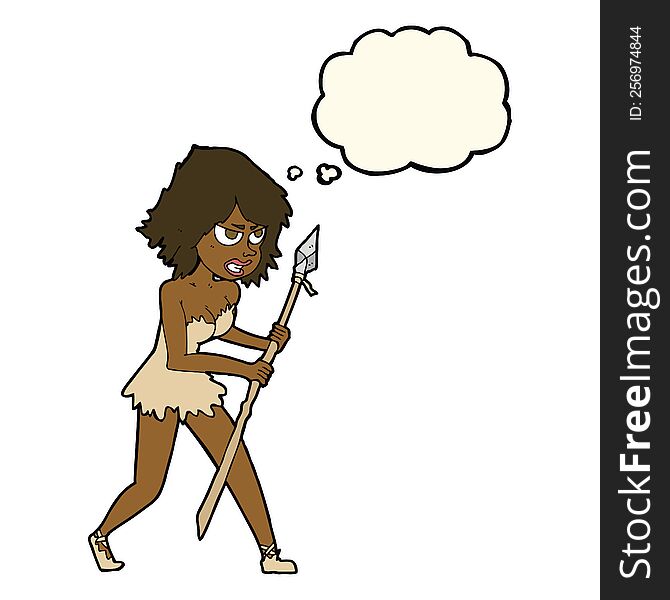 Cartoon Cave Girl With Thought Bubble