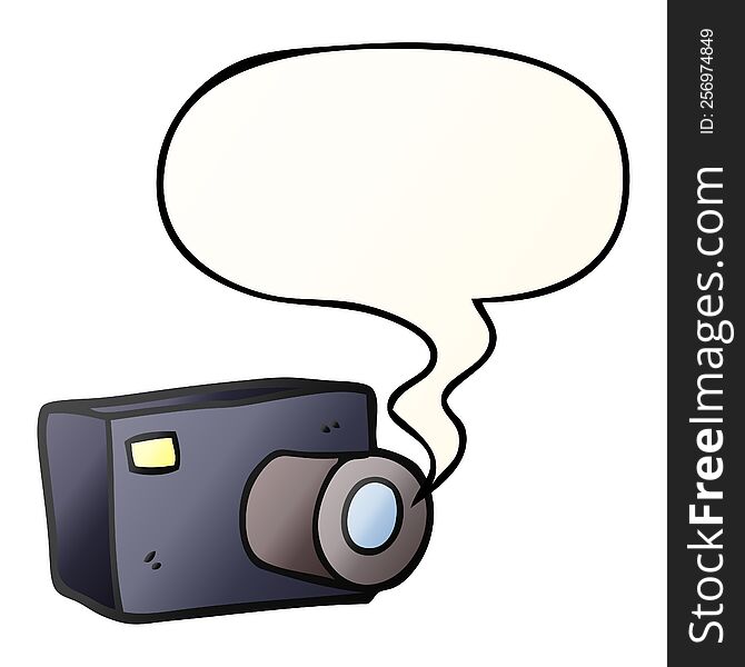 cartoon camera with speech bubble in smooth gradient style
