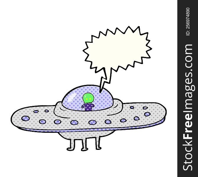 freehand drawn comic book speech bubble cartoon flying saucer