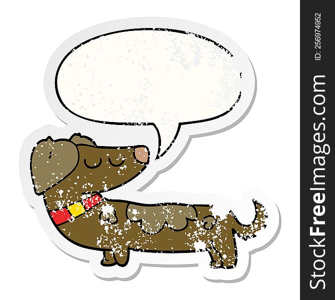 Cartoon Dog And Speech Bubble Distressed Sticker