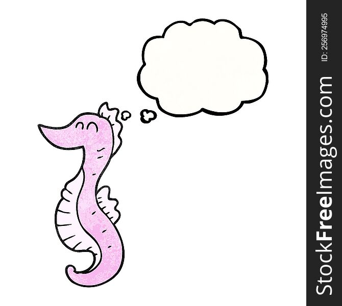 freehand drawn thought bubble textured cartoon seahorse