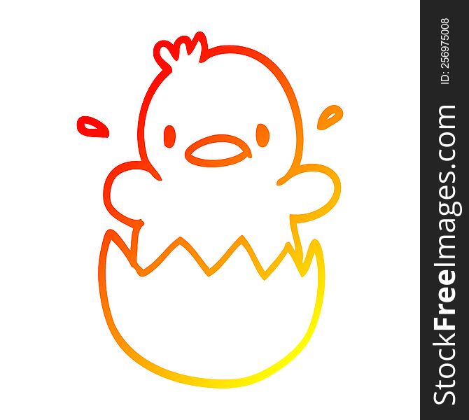 warm gradient line drawing of a cute cartoon chick