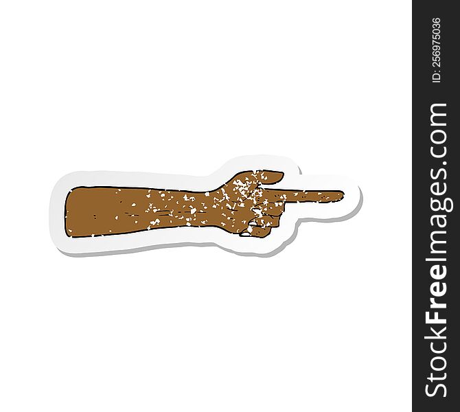 retro distressed sticker of a pointing hand cartoon
