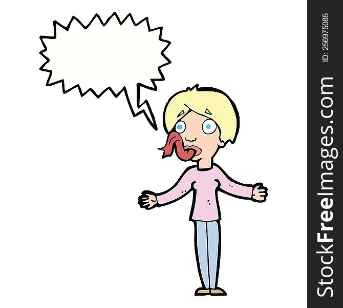 cartoon woman telling lies with speech bubble