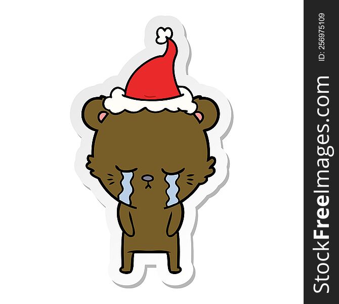 Crying Sticker Cartoon Of A Bear Wearing Santa Hat