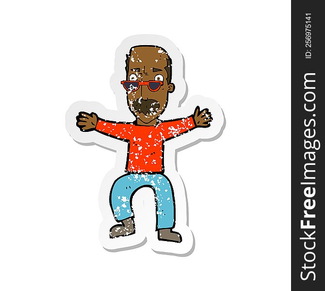Retro Distressed Sticker Of A Cartoon Old Man Waving Arms