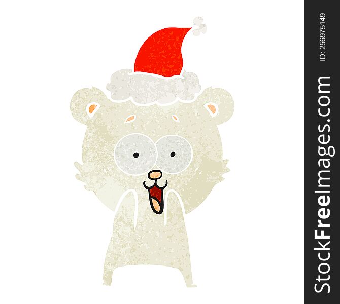 excited teddy bear hand drawn retro cartoon of a wearing santa hat. excited teddy bear hand drawn retro cartoon of a wearing santa hat