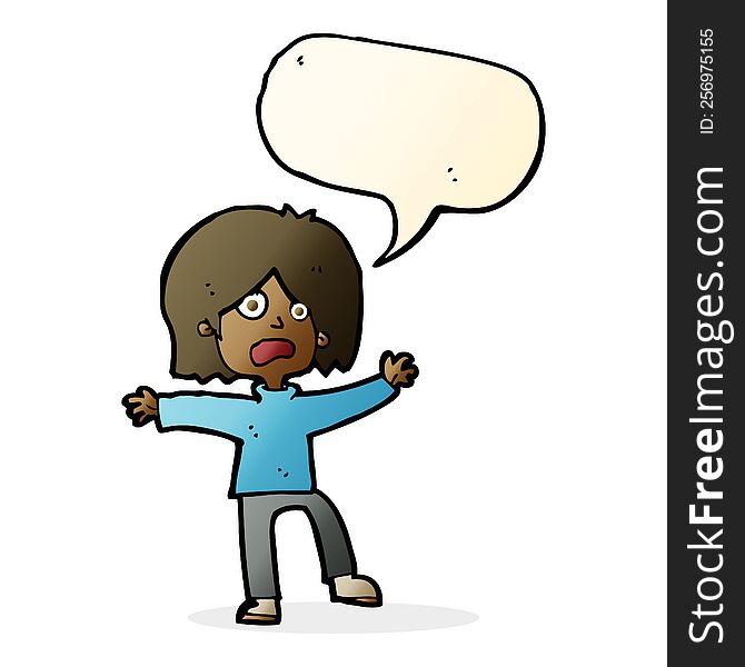 cartoon scared person with speech bubble
