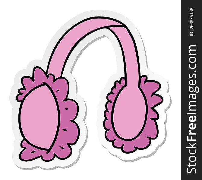 Sticker Cartoon Doodle Of Pink Ear Muff Warmers