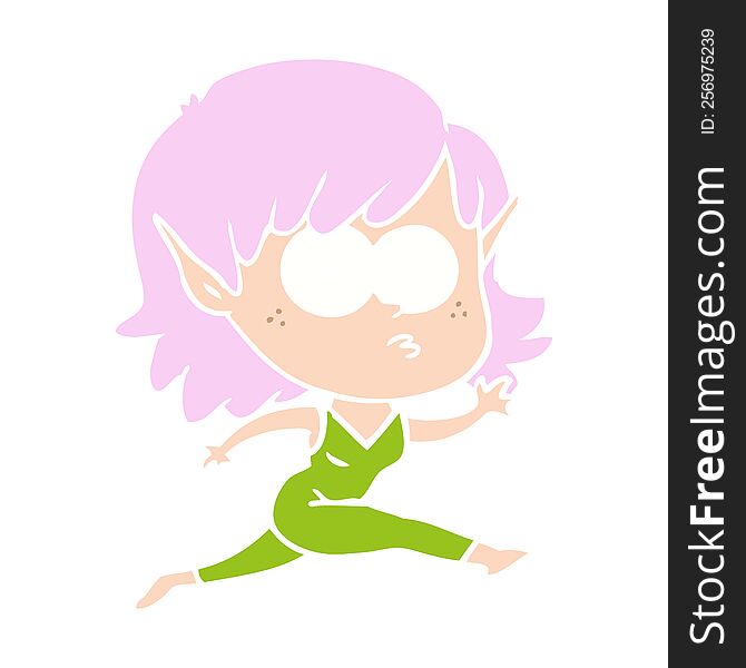 Flat Color Style Cartoon Elf Girl Running