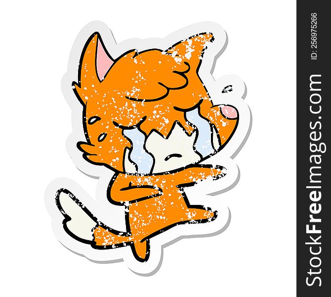Distressed Sticker Of A Crying Fox Cartoon Dancing