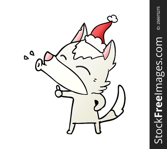 Howling Wolf Gradient Cartoon Of A Wearing Santa Hat
