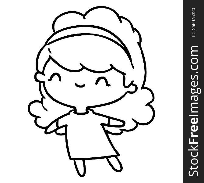 line drawing illustration kawaii girl with head band. line drawing illustration kawaii girl with head band