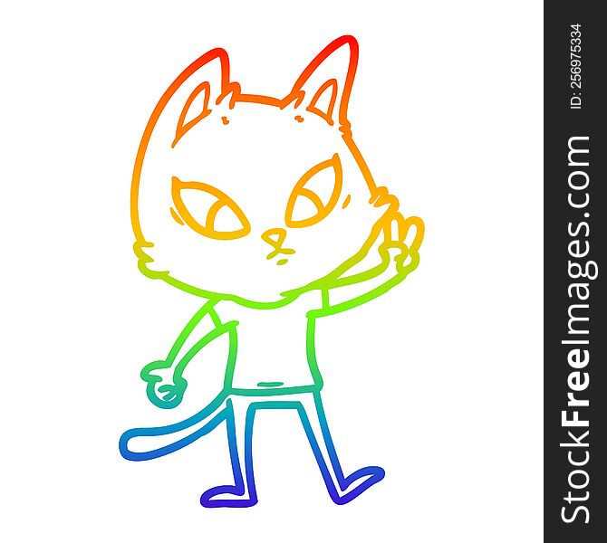 Rainbow Gradient Line Drawing Confused Cartoon Cat