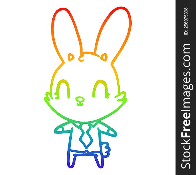 rainbow gradient line drawing of a cute cartoon rabbit in shirt and tie