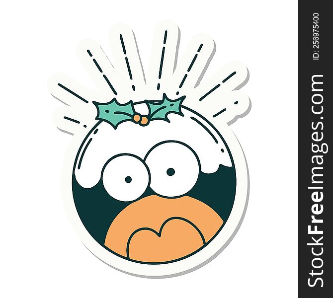 sticker of a tattoo style shocked christmas pudding