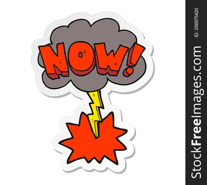 sticker of a cartoon now symbol with thundercloud