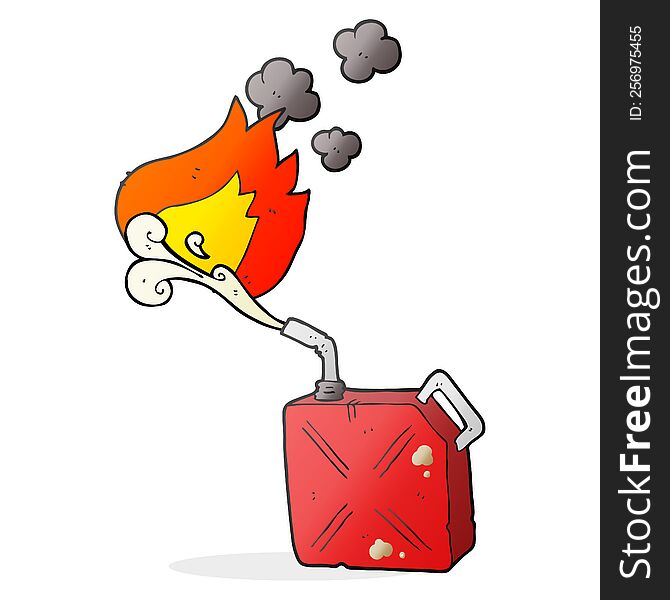 freehand drawn cartoon fuel can with burning fuel spray