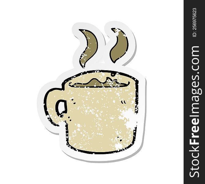 retro distressed sticker of a cartoon mug of coffee