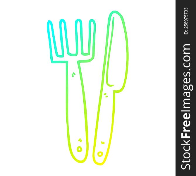 Cold Gradient Line Drawing Cartoon Plastic Knife And Fork