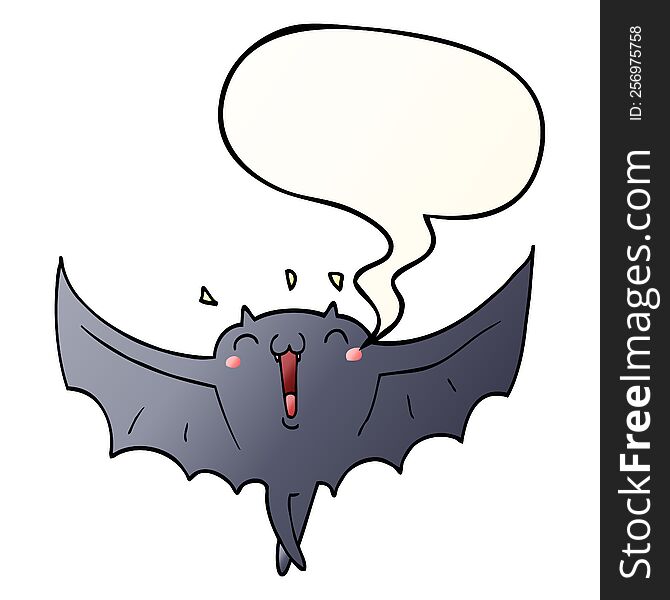 Cartoon Happy Vampire Bat And Speech Bubble In Smooth Gradient Style