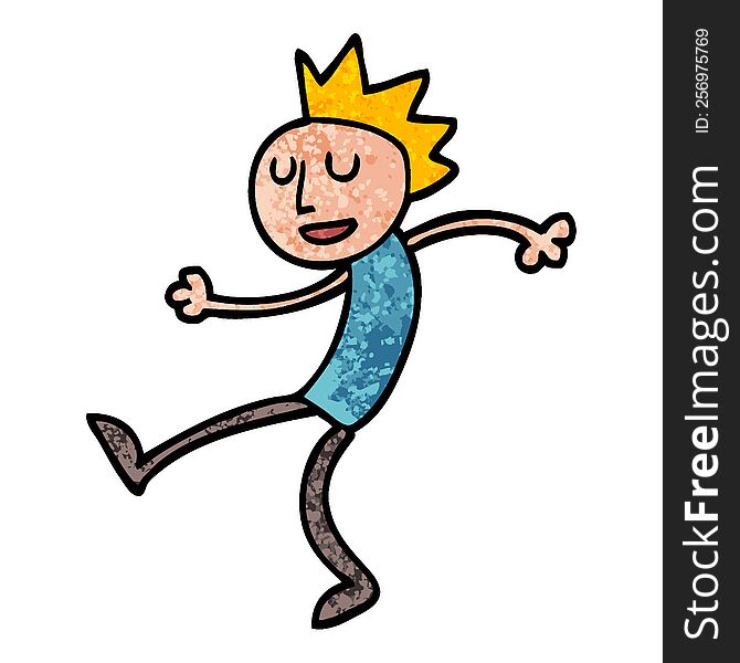 Grunge Textured Illustration Cartoon Dancing Man