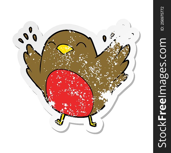 distressed sticker of a cartoon robin flapping wings