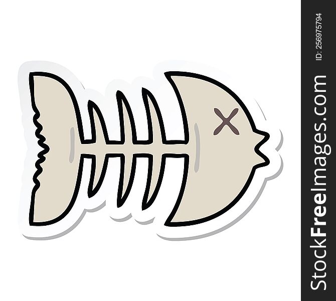 sticker of a quirky hand drawn cartoon dead fish bone