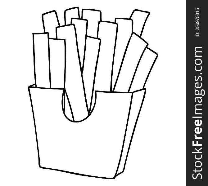 line drawing quirky cartoon french fries. line drawing quirky cartoon french fries